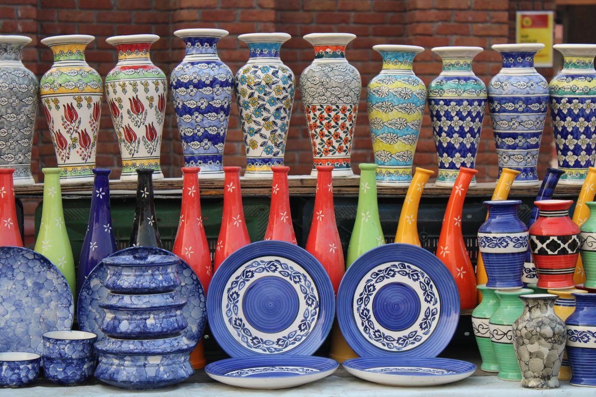 Glazed ceramics on display